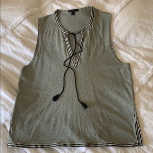 Grey tank top w/black & white ribbon trim